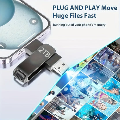2TB Dual Interface USB-C Flash Drive - Large Capacity Thumb Drive for Phones & Computers, Compatible with Most Devices, Efficient Transfer Speeds