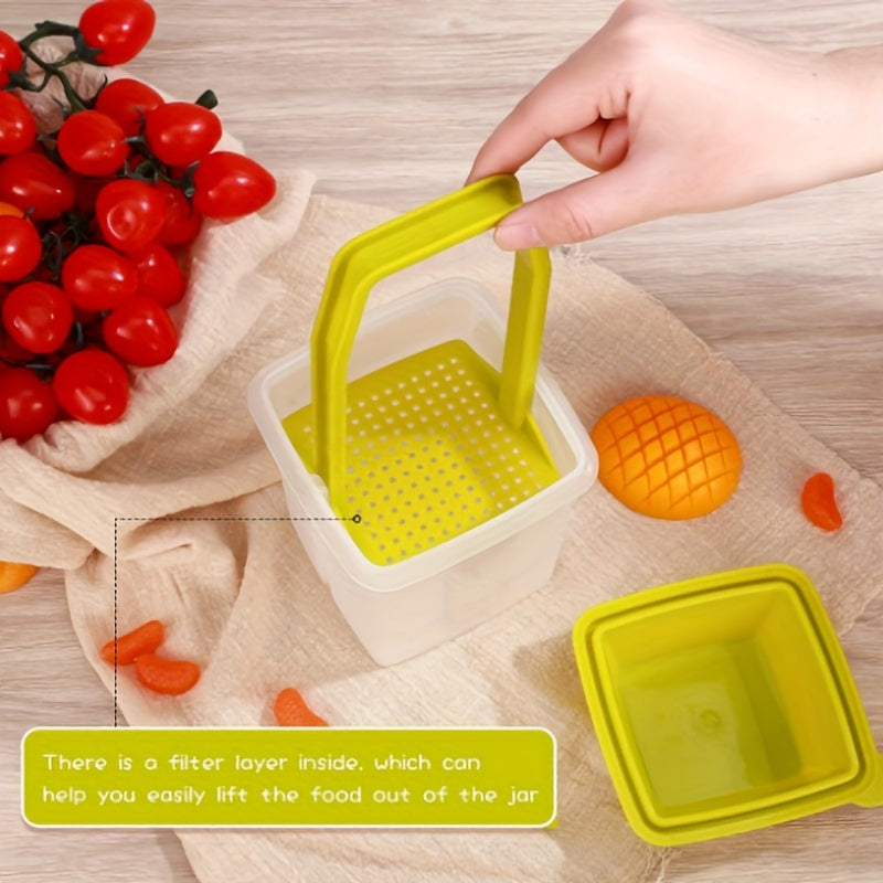 Reusable Plastic Food Storage Container with Filter Lid – 40 oz for Pickles, Olives, Fruits and Vegetables, Dishwasher Safe
