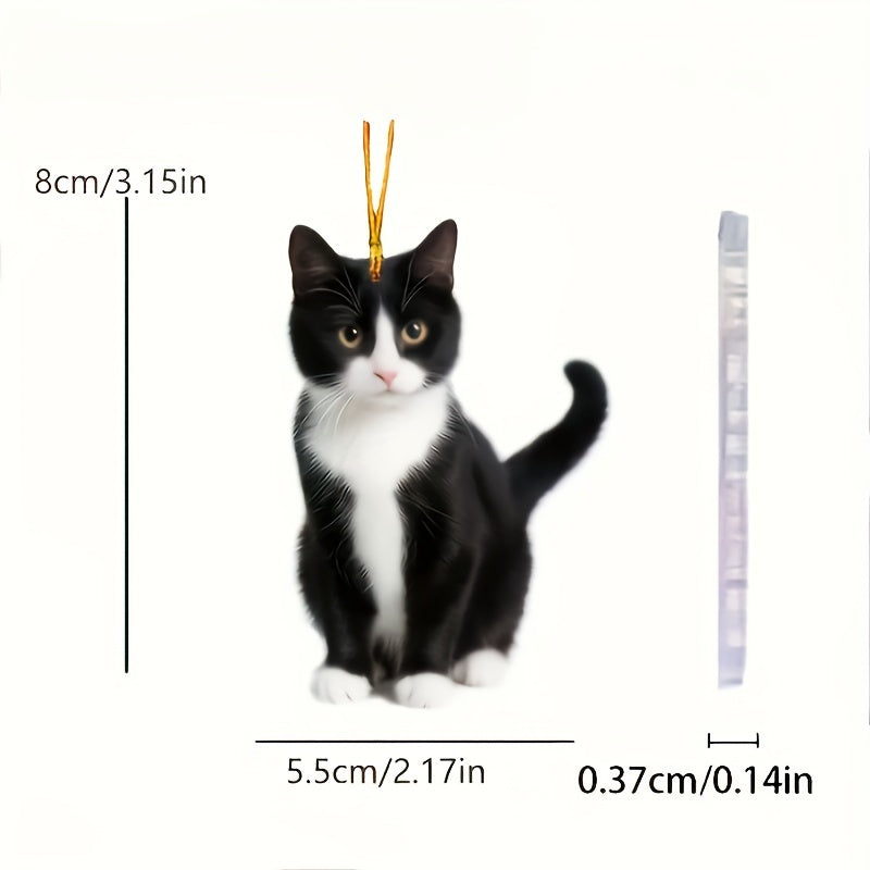 Acrylic Tuxedo Cat Hanging Ornament - Black and White Kitty Pendant with Plush Texture for Car and Bag Decor