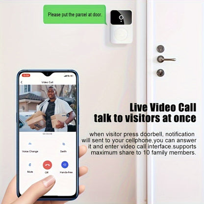 Wireless Doorbell Camera – HD Night Vision, WiFi Rechargeable Security Doorbell with Two-Way Calls, Photo, Recording, APP Control, Voice Change ( White )