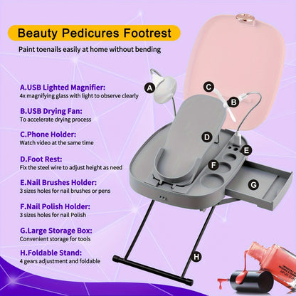 Pedicure Stool with Adjustable Foot Rest – Perfect for At-Home Pedicures, Ideal Christmas & Birthday Gifts for Women (Mom, Wife, Sister, Friends)