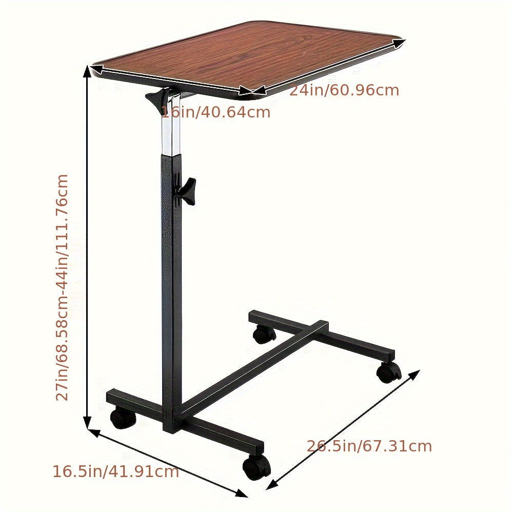 Mobile Height Adjustable Side Table – Portable Overbed Bedside Table with Wheels, Tilting Laptop & Food Tray, Room Decor