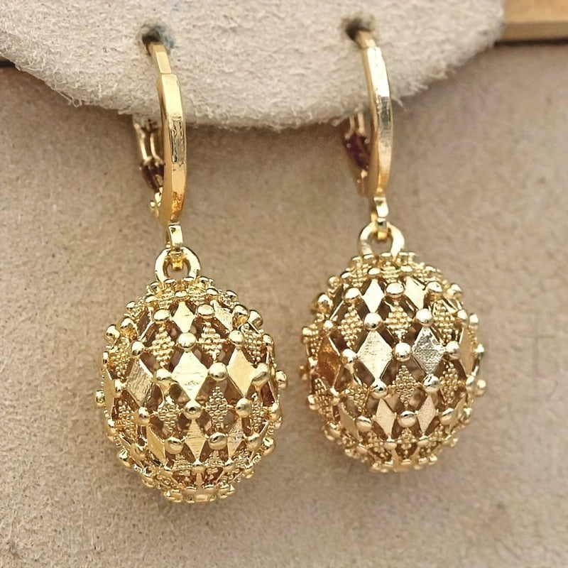 Vintage Metal Hand-Engraved Pattern Hoop Earrings - Classic Women's Gold-Plated Hook Drop Earrings