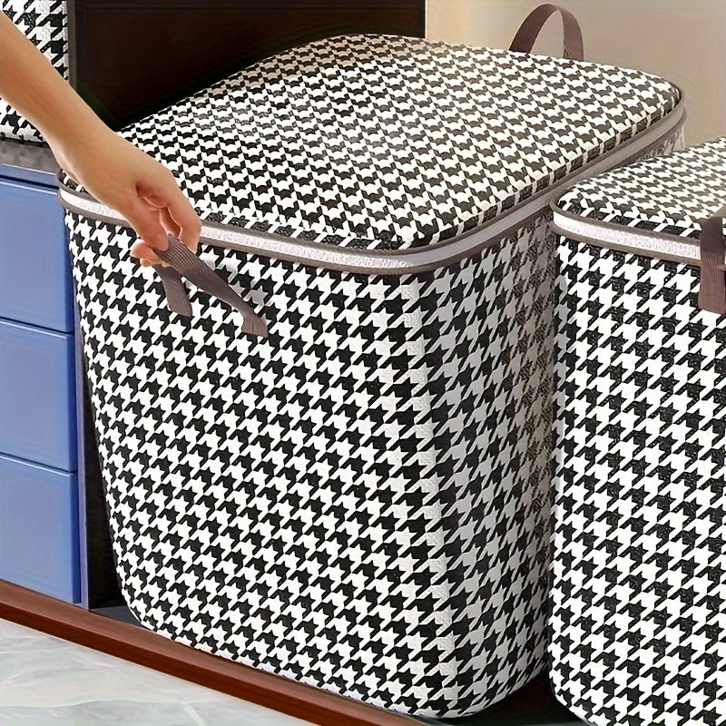 Houndstooth Storage Boxes: Clothes & Blanket Storage Bags, Containers with Handles for Closet Organization