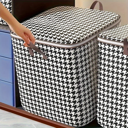 Houndstooth Storage Boxes: Clothes & Blanket Storage Bags, Containers with Handles for Closet Organization