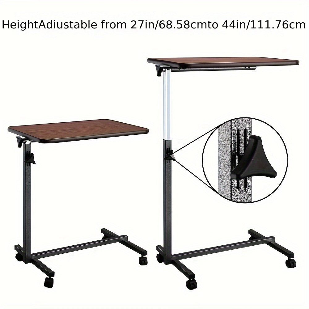 Mobile Height Adjustable Side Table – Portable Overbed Bedside Table with Wheels, Tilting Laptop & Food Tray, Room Decor