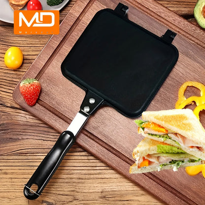 Deluxe Double-Sided Non-Stick Sandwich Maker - Grilled Sandwiches, Toast, Omelettes for Breakfast & Camping - Portable and Easy to Clean