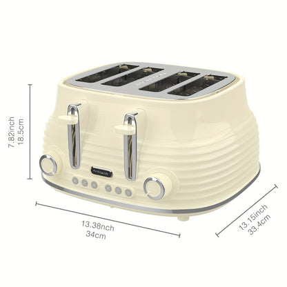 4 Slice Extra Wide Retro Stainless Steel Toaster - 6-Shade Settings, High Lift Lever, Cancel & Defrost Functions, Removable Crumb Tray