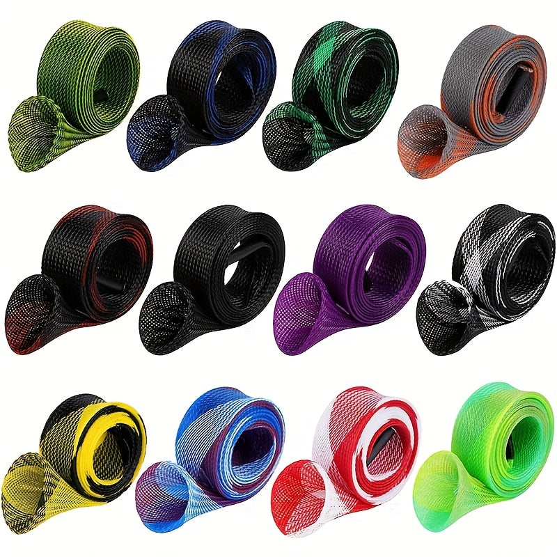 12 Pack Braided Mesh Fishing Rod Sleeves – Ideal for Protecting Casting and Spinning Rods, Perfect for Sea Fishing and Tackle Storage