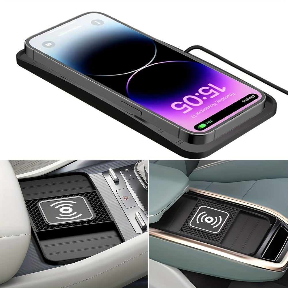 15W Fast Wireless Charging Pad with USB Connector - Non-Slip Rubber Mat for Car, Lightweight USB-Powered Charger for Qi-Enabled Devices, Phone, Watch & Earbuds Multi-Device Charging