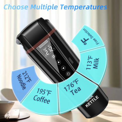 12V/24V Car Electric Kettle - Travel Portable Fast Water Boiler and Heater with Adjustable Temperature - 304 Stainless Steel Travel Mug for Coffee and Tea, Dry Burn Protection