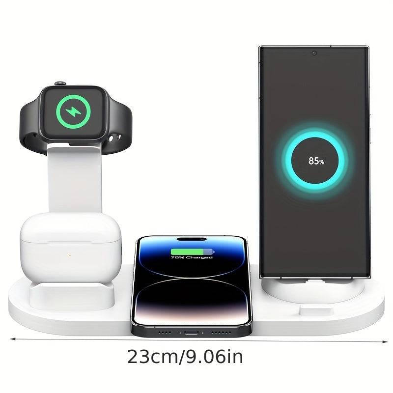 15W Fast Charging Station - Folding Wireless Charger Stand for Samsung, iPhone 15 14, 13, 12, 11/Pro/Max/Mini/Plus, X, XR, XS/Max, SE, 8/Plus, For Apple Watch 1-8, Airpods 3/2/Pro