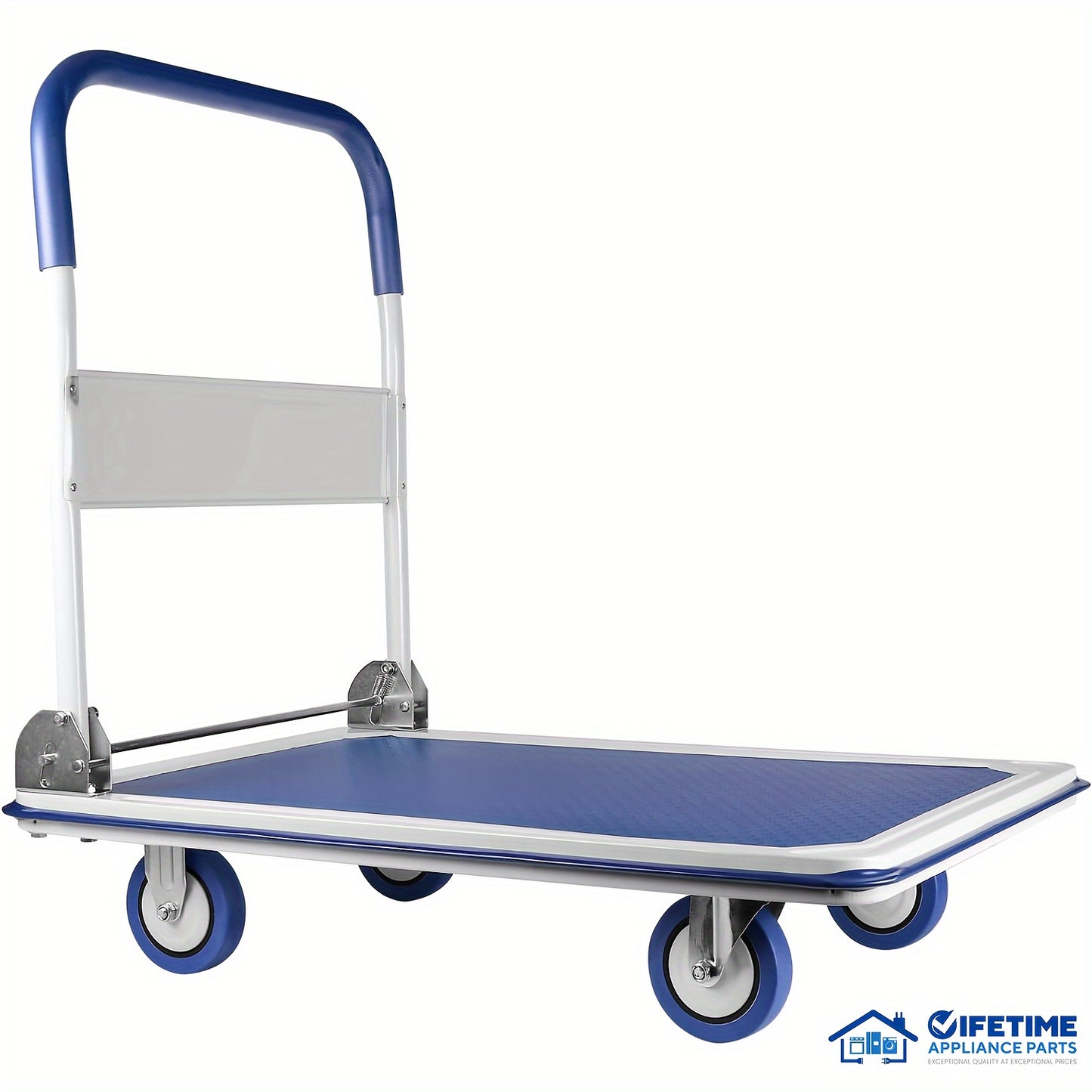 Heavy-Duty Large Foldable Push Cart Dolly - 330/660 Lbs Capacity, Collapsible Steel Flat Bed Wagon with Swivel Handle, Blue, White/Black, Yellow - Ideal for Moving & Transport