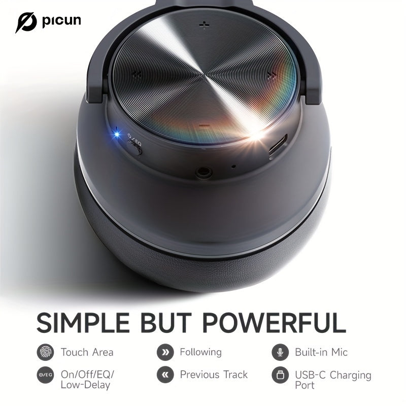 Picun B8 Elite Hi-Fi Wireless Headphones - 120-Hour Battery, 3 EQ Modes, Foldable, Crystal-Clear Mic, Sound Isolation, Type-C Fast Charging