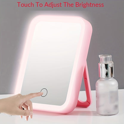 LED Makeup Mirror with Touch Control – 3 Brightness Levels, USB Rechargeable, Portable Vanity Mirror with Adjustable LED Light for Bedroom & Dorm – Gift for Women