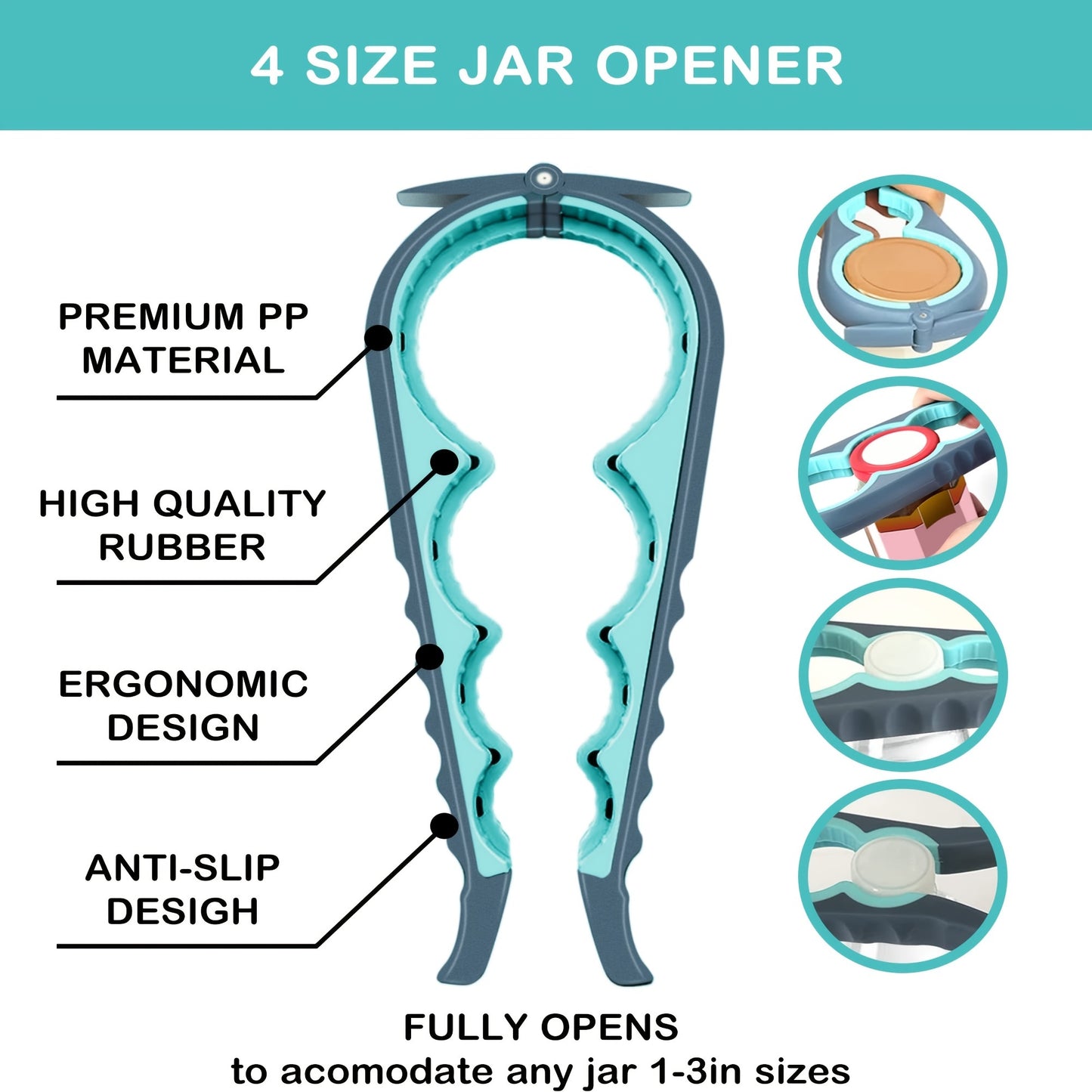 5 in 1 Multi-Purpose Bottle Opener Set - Stainless Steel Kitchen Tools for Arthritis & Weak Hands, Includes Jar Opener and Non-Slip Grip Pad