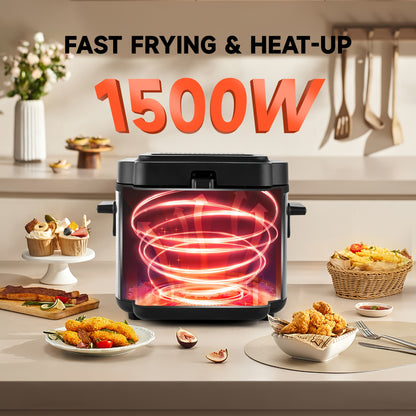 SUSTEAS 1500W Electric Deep Fryer with Basket - Easy Clean Non-Stick Pot, Temperature Control, Removable Lid, Ideal for Home Kitchens and Restaurants