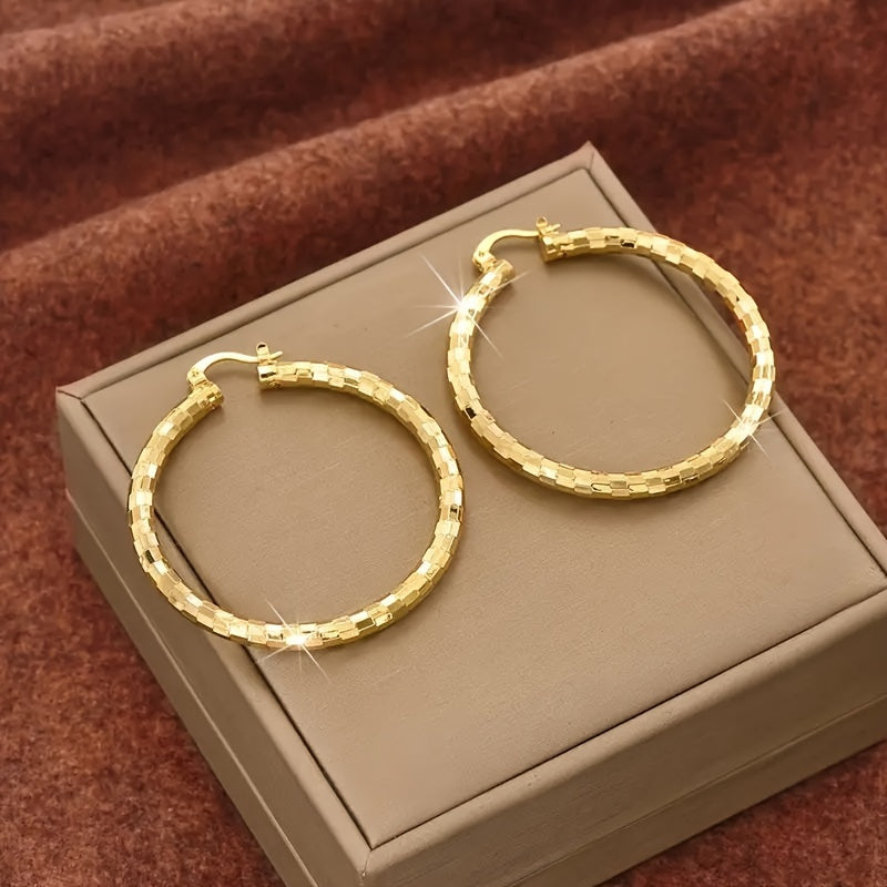 14K Gold Plated Copper Twisted Hoop Earrings - Vintage Bohemian Creoles, Nickel-Free for Women's Daily Wear, Wedding & Birthday Gifts