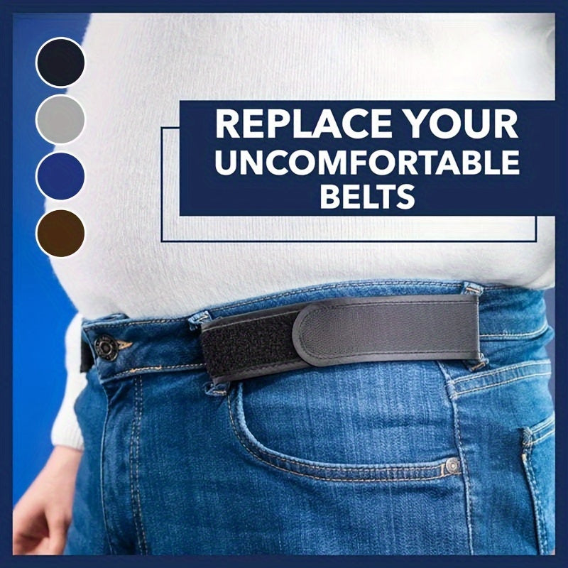 Men's No-Buckle Elastic Belt – Casual Nylon Waistband with Magic Tape Closure, One Size Fits Most