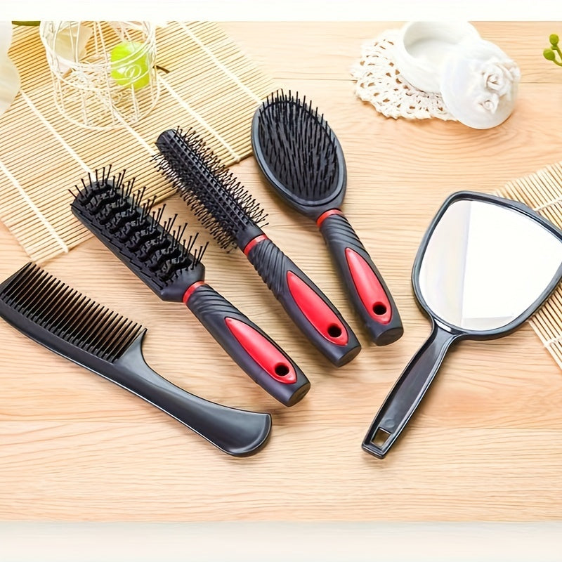 5 Piece Hairdressing Brush Holder Set – Hair Styling Brushes with Mirror, Hairdressing Combs for All Hair Types