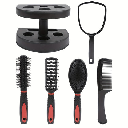 5 Piece Professional Hairdressing Styling Set – Detangling Hair Brush, Airbag Comb, Scalp Massage Comb & Makeup Mirror