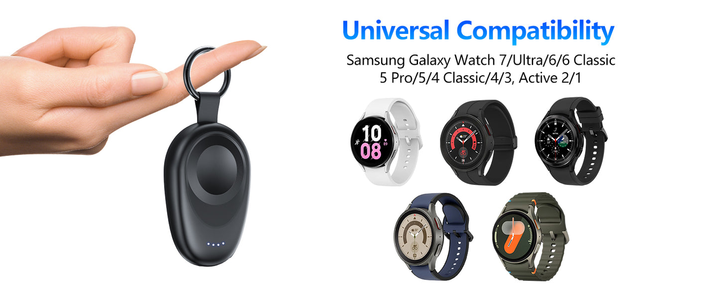 1400mAh Magnetic Keychain Power Bank — Portable Wireless Charger for Galaxy Watch 7/Ultra/6/6 Classic/5 Pro/4/3 & Active 2