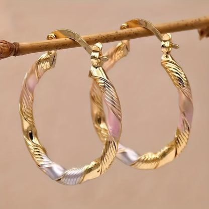 14K Gold Plated Copper Twisted Hoop Earrings - Vintage Bohemian Creoles, Nickel-Free for Women's Daily Wear, Wedding & Birthday Gifts