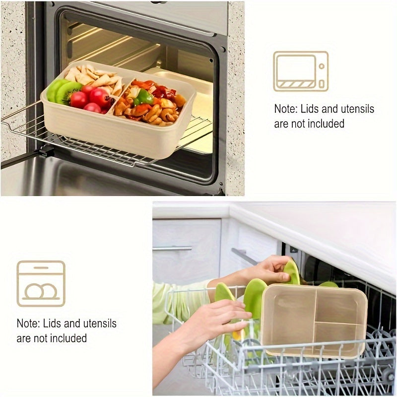 Lunch Box with Tableware – Square Divided Microwave Bento Box – Leakproof Food Container – Hand Wash – Ideal for Back to School, College, Kitchen Organizers and Storage