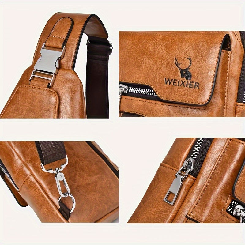 Men's PU Leather Vintage Chest Bag – Casual Large Capacity Crossbody with Multi-Compartments – Waterproof Premium Design for Everyday Use