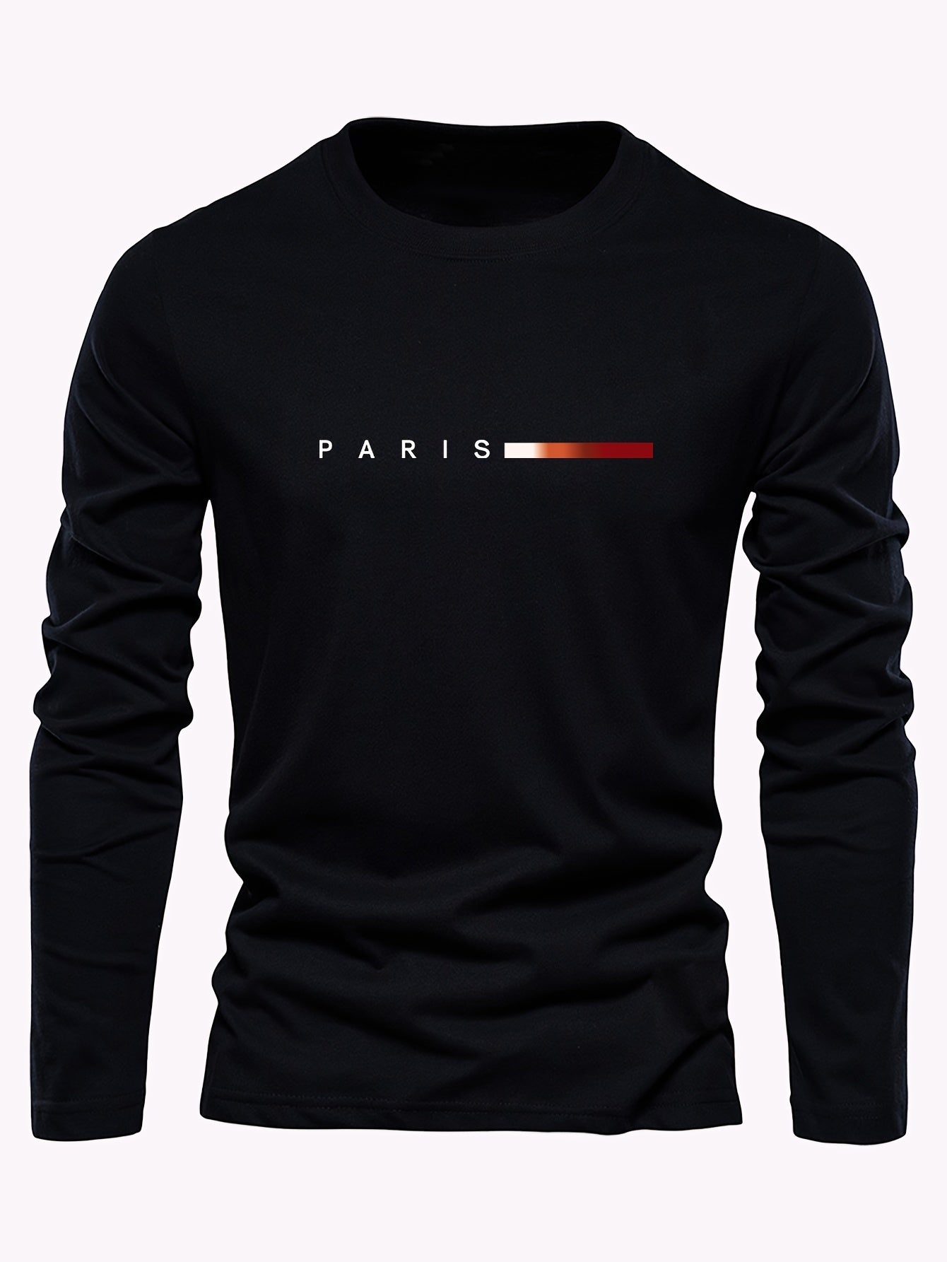 Men's 3-Pack 100% Cotton Long Sleeve T-Shirts - Casual Crew Neck with Paris Applique, Breathable Letter Print Tops for Spring/Fall