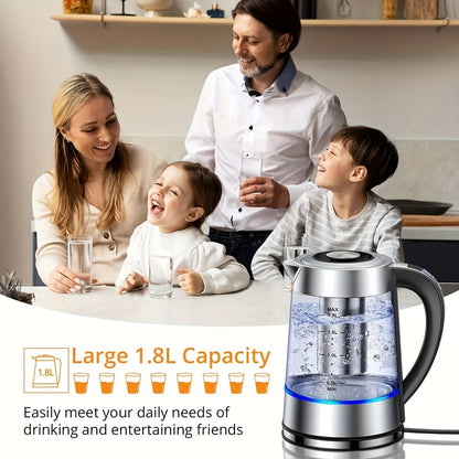 1.8L Electric Glass Kettle – Precise Temp Control, 24H Insulation, Stainless Steel Strainer for Tea & Coffee
