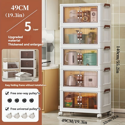 5 Layer Plastic Storage Box with Lid - Extra Large 19.3 Inch Folding Stack Container with Wheels, Ideal for Wardrobe, Bathroom, Home, Office, Dormitory