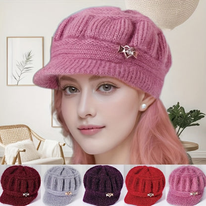 Cozy Fleece-Lined Winter Beanie for Women - Warm Knit Cap with Star Decor, Ideal for Christmas & Cold Weather