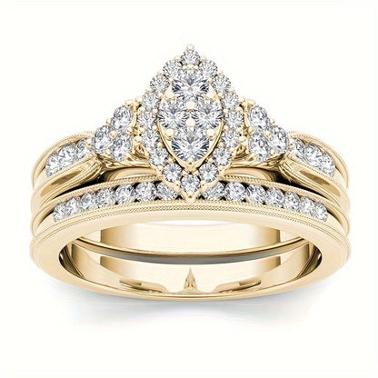 4 Style Golden Zirconia Ring Set for Engagement & Anniversary - Exquisite Synthetic Jewelry Gift