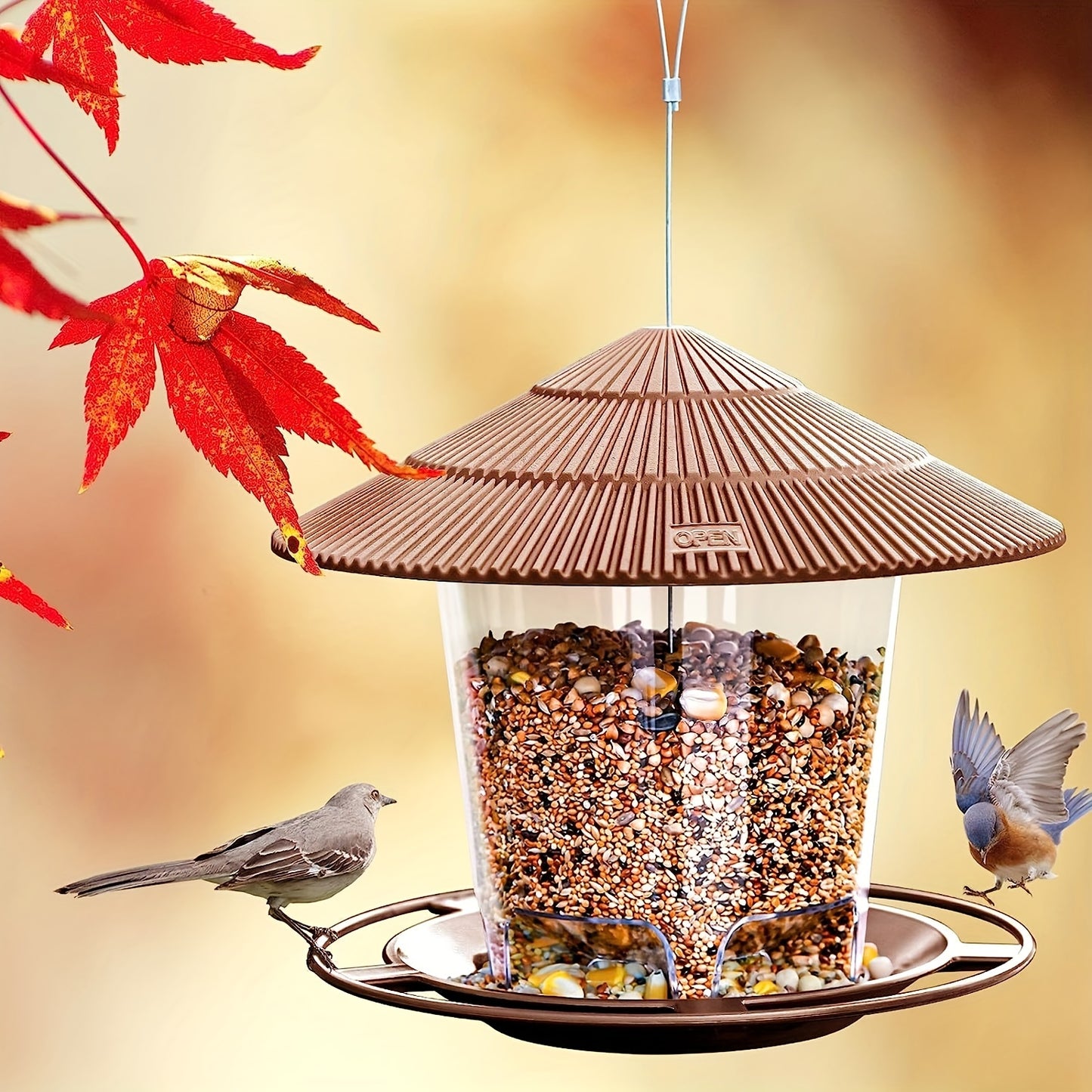 Deluxe Hanging Bird Feeder - Squirrel Proof, Weather Resistant, Easy to Clean and Fill, Attracts Wild Birds, Decorative for Outdoor Garden, Yard, and Patio - Brown