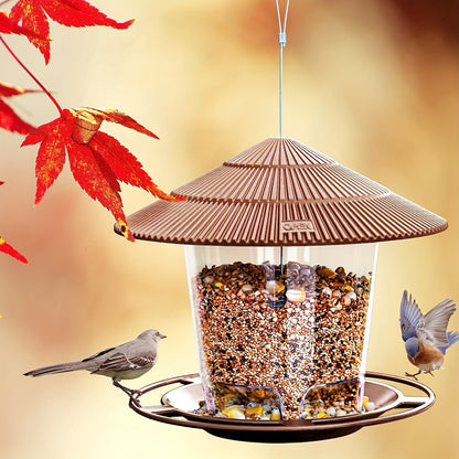 Deluxe Hanging Bird Feeder - Squirrel Proof, Weather Resistant, Easy to Clean and Fill, Attracts Wild Birds, Decorative for Outdoor Garden, Yard, and Patio - Brown