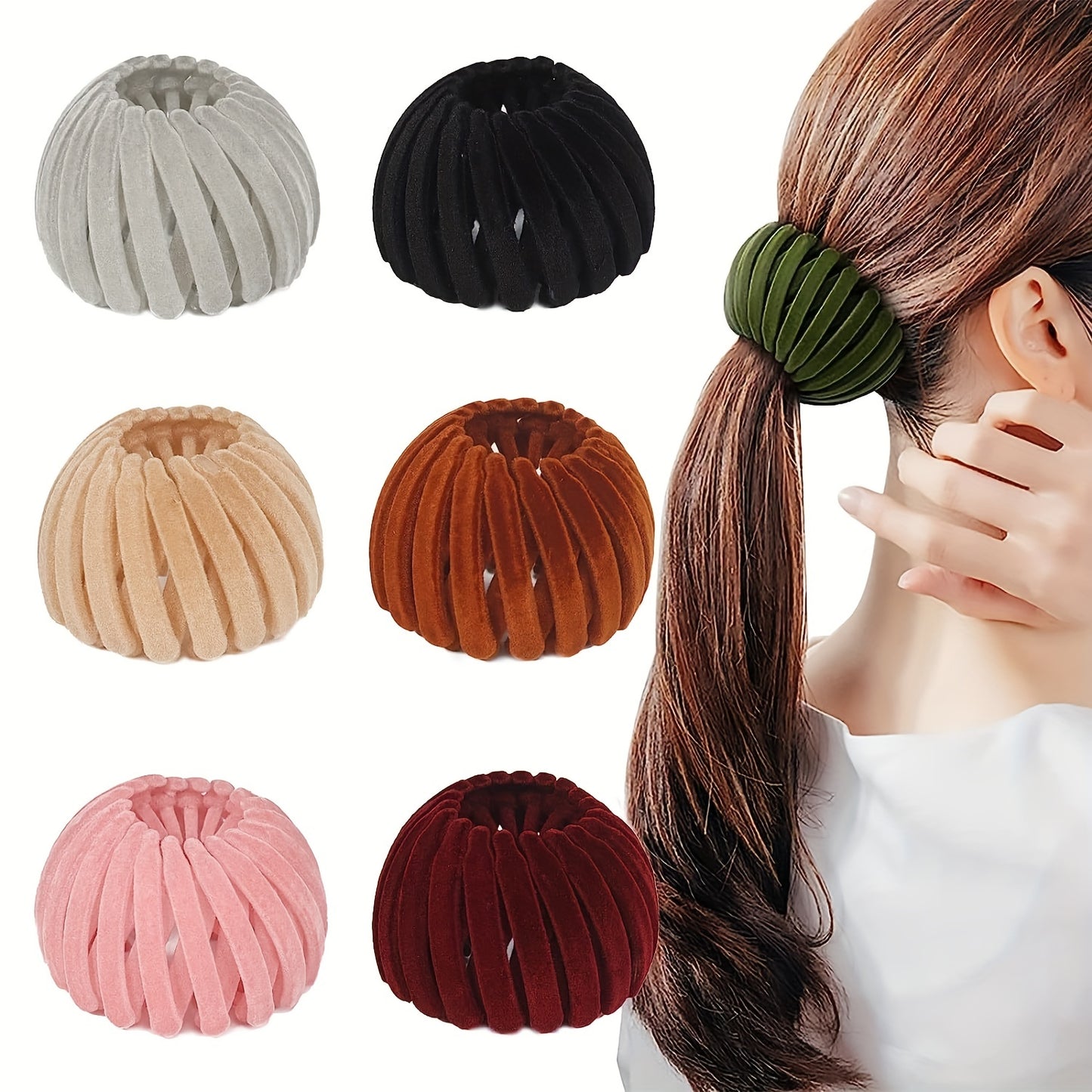 7 Piece Velvet Bird's Nest Magic Hair Clips - Monochrome Ponytail Holders and Lazy Ball Head Fixing Plates