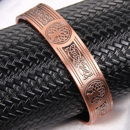 6pcs Solid Copper Magnetic Cuff Bangle – Tree of Life Pattern, Adjustable Size, Ultra Strong Magnets, Gift for Men and Women, Special Occasions