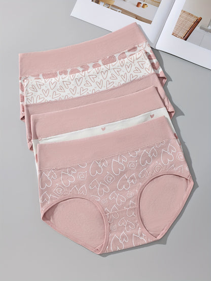 4pcs Cartoon Print Colorblock Briefs – Soft, Comfortable High Waist Intimates Panties – Women's Lingerie and Underwear