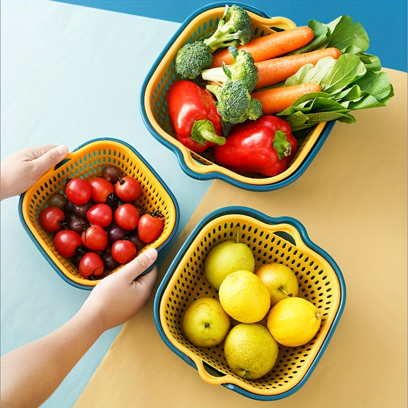 6PCS Kitchen Strainer Set - Double Drain Plastic Colander Baskets for Fruit, Vegetables, and Dishwashing, Restaurant Kitchen Special
