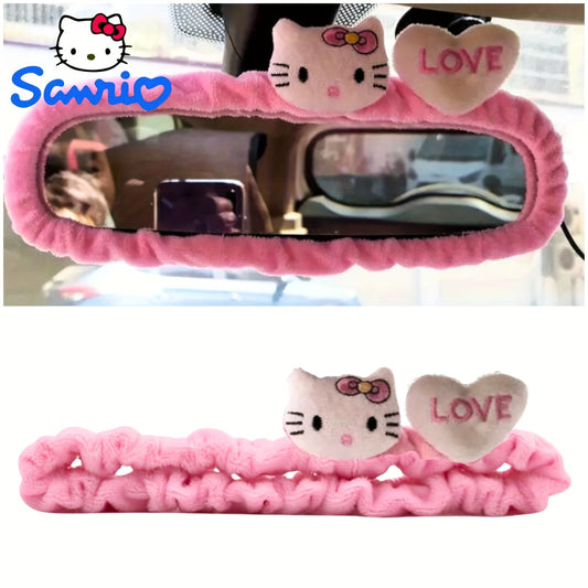 Sanrio Hello Kitty Plush Car Mirror Cover - Cute Cartoon Rearview Protector, Fit Cotton Interior Accessory