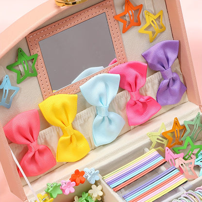 860pcs Dopamine Fashion Hair Accessory Set for Women – Colorful Elastic Bands, Bow & Flower Clips with Stars, Cute Sweet Style, All Seasons