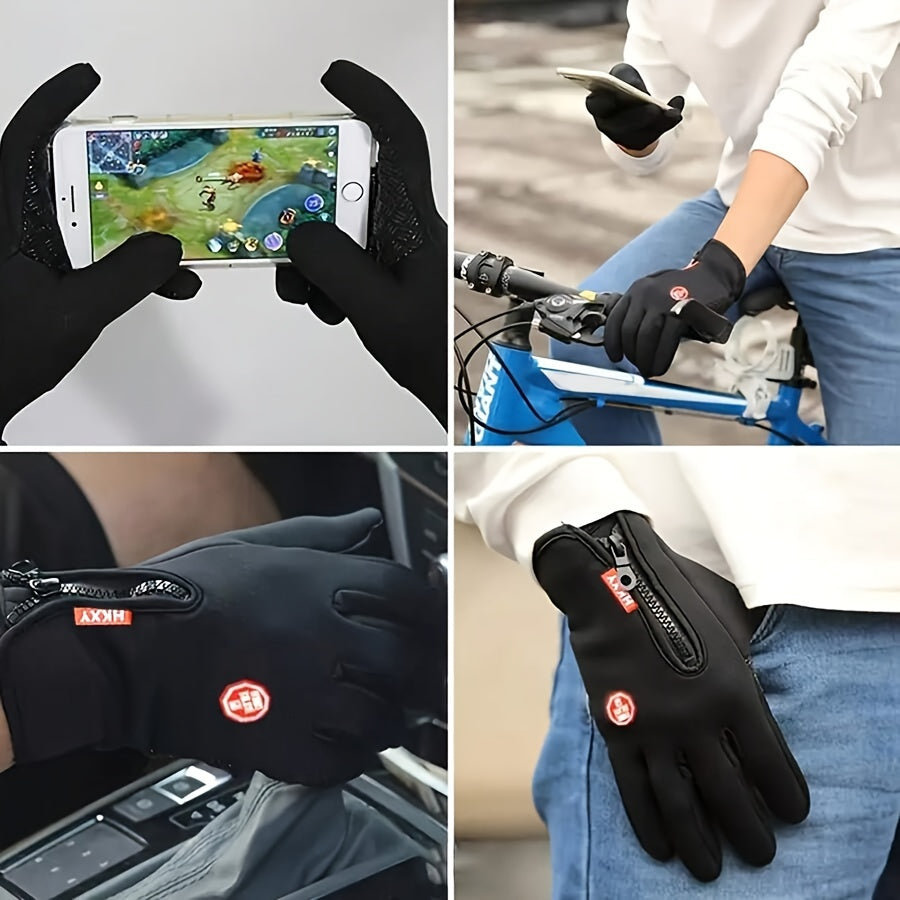 Winter Touchscreen Gloves - Windproof, Waterproof & Warm | Ideal for Cycling, Fishing, Running with Zip Closure & Knit Fabric