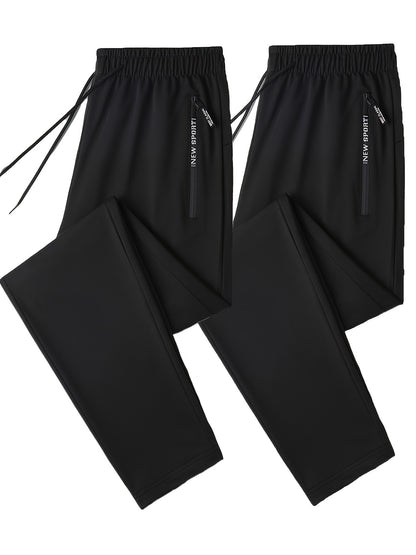 Men's 2-Pack Solid Sweatpants Set - Regular Fit and Cuffed, Letter Print, Zippered Pockets, Drawstring, Athletic Joggers for All Seasons Fitness and Gym Wear