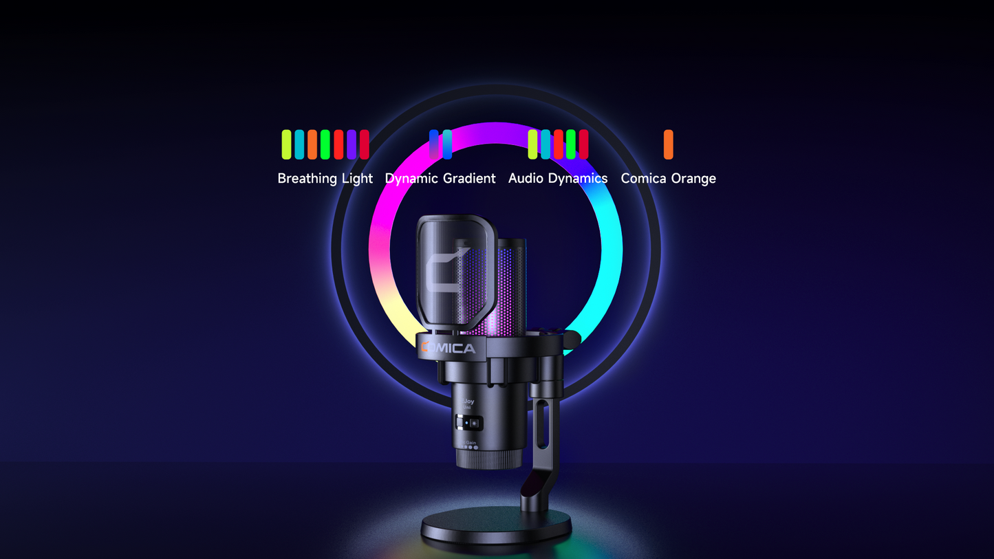 COMICA Uni Pro Wireless USB Gaming Microphone – Noise-Canceling Condenser Mic with RGB Lights for PC, Laptop & Smartphone
