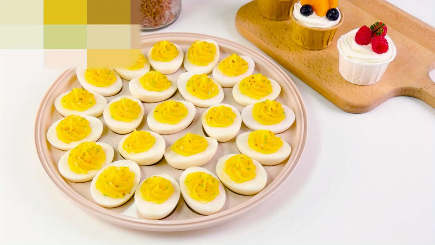 Shindel 3PCS Deviled Egg Platters – Brown Carrier with Lid, Round Tray for 22 Eggs, Perfect Kitchen Home Supplies