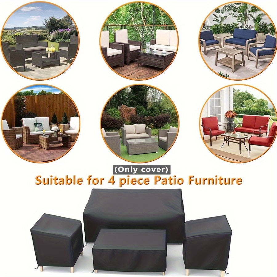 4 Piece Patio Furniture Cover Set – 210D Heavy-Duty Waterproof Covers for Sofa, Chairs & Coffee Table, Windproof with Adjustable Drawstring, Ideal for Living Room, Courtyard & Balcony