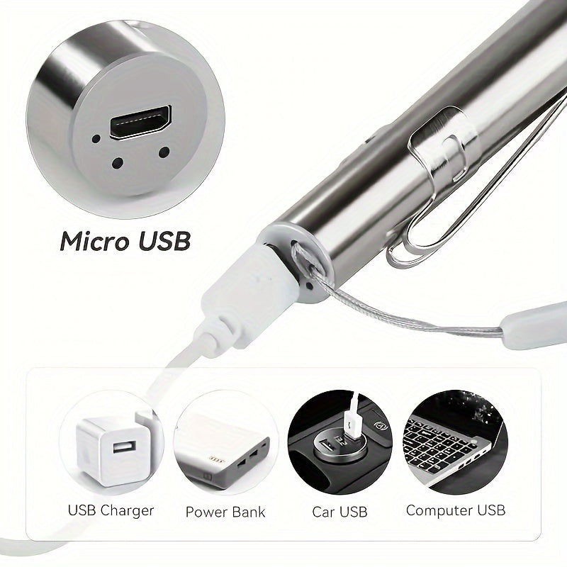 8000 Lumens Mini Penlight Lamp – USB Rechargeable Pocket LED Flashlight with Lanyard