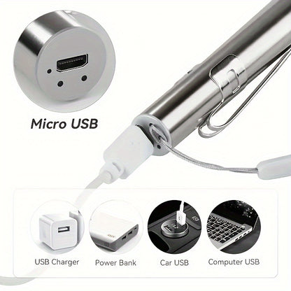 8000 Lumens Mini Penlight Lamp – USB Rechargeable Pocket LED Flashlight with Lanyard