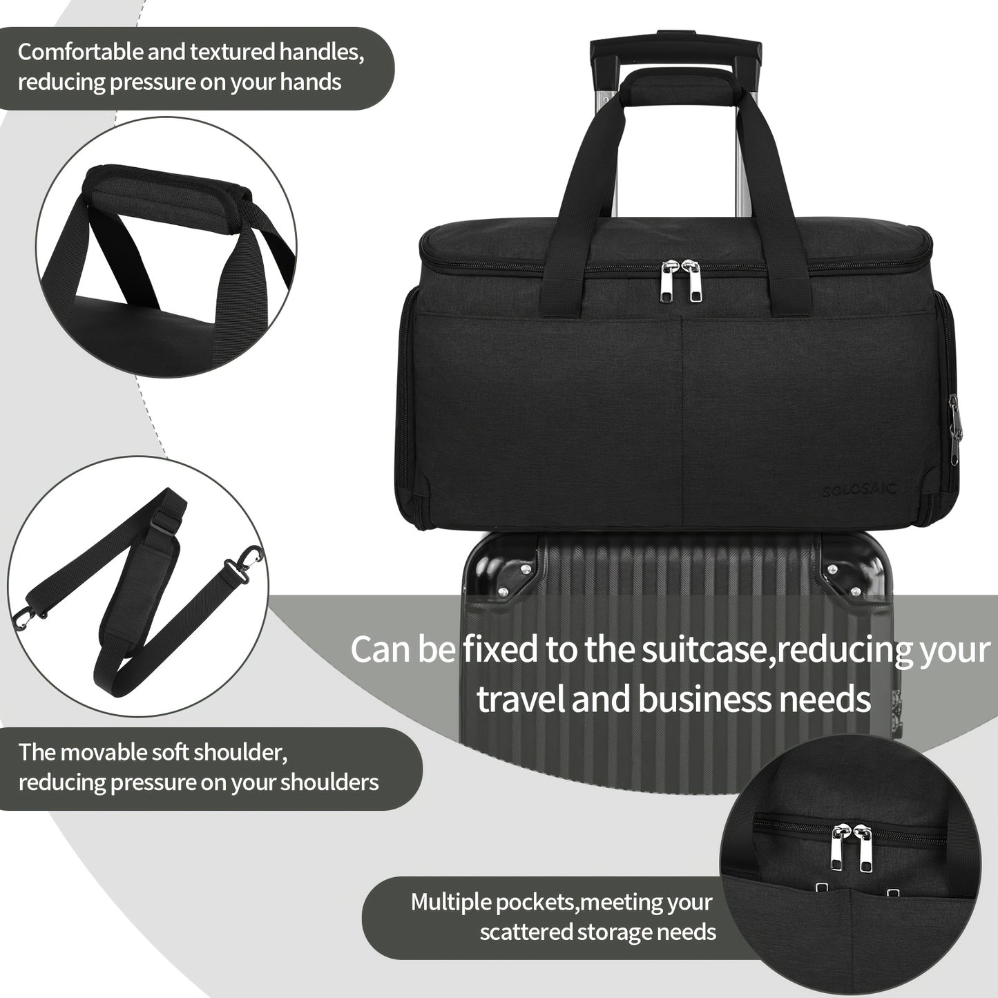 SOLOSAIC Convertible Carry-On Garment Bag - 2 in 1 Travel Duffle with Shoe Compartment, Hanging Dress Suitcase and Toiletry Bag for Men and Women, Black